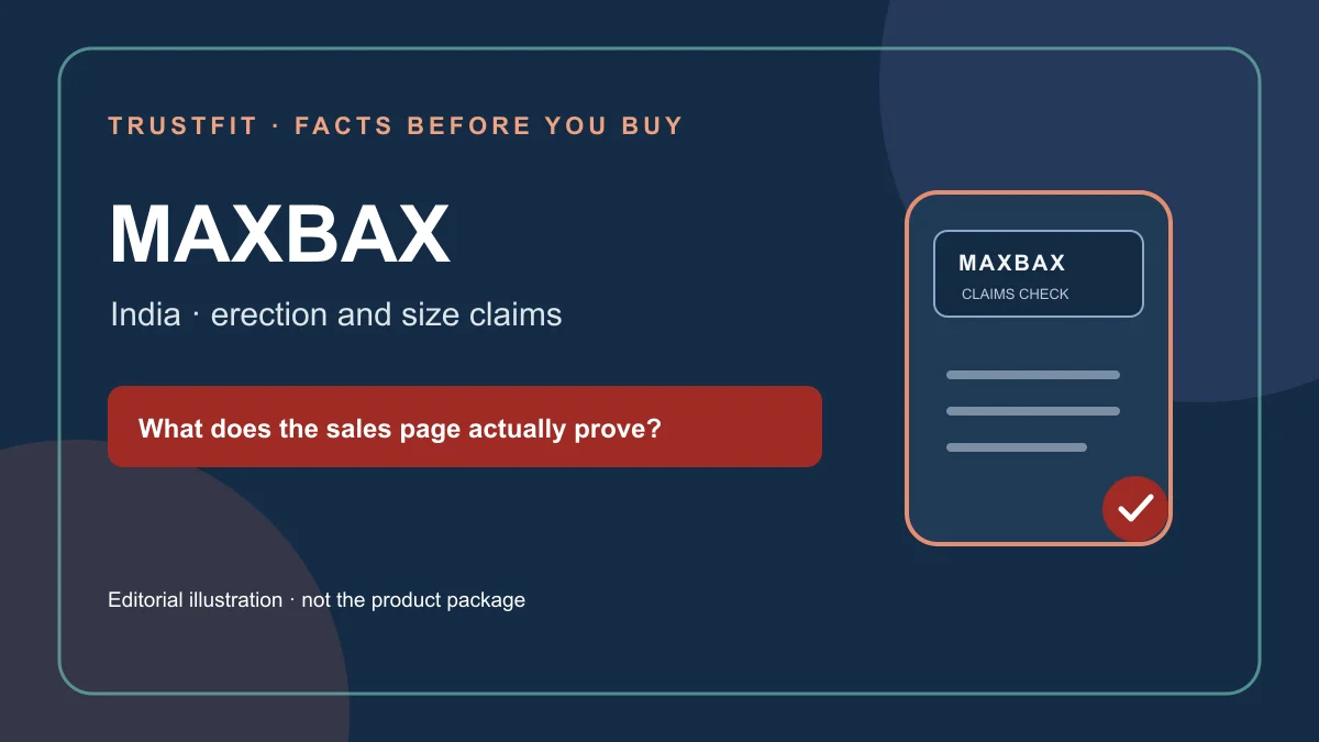 Maxbax India claims review: editorial illustration of the sales page claims, not a photograph of the product.