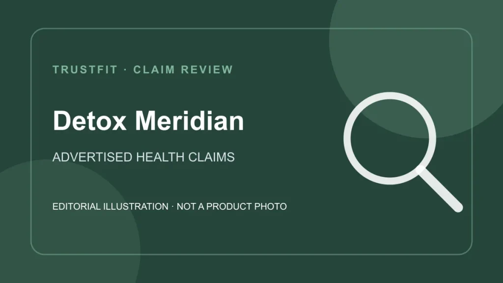 Авторская редакционная иллюстрация к разбору медицинских обещаний Detox Meridian для рынка Беларусь. Это не фотография товара.