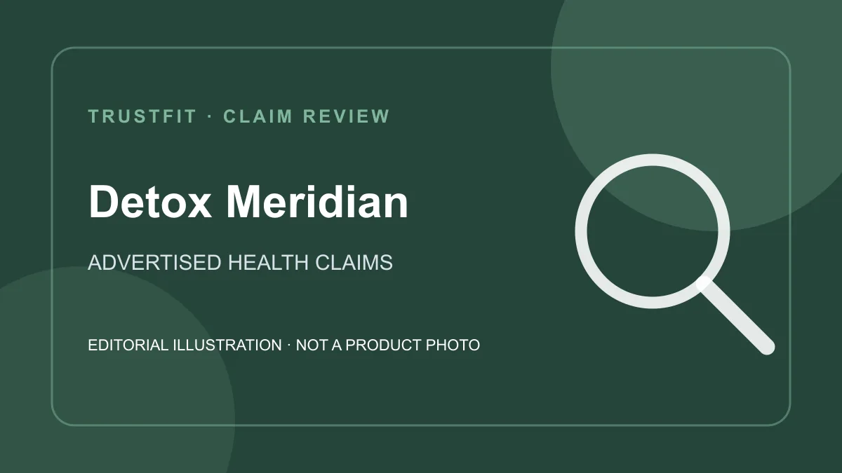 Авторская редакционная иллюстрация к разбору медицинских обещаний Detox Meridian для рынка Беларусь. Это не фотография товара.