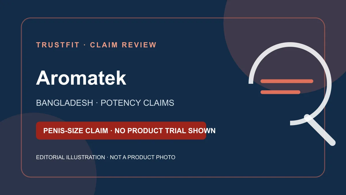 Aromatek in Bangladesh: editorial illustration about the seller offer’s claims of potency and increased erection size; not a product photo.