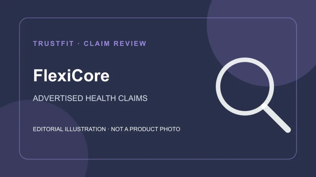 Original editorial illustration for FlexiCore, a review of the seller’s health claims in Nigeria. Not a photograph of the product.