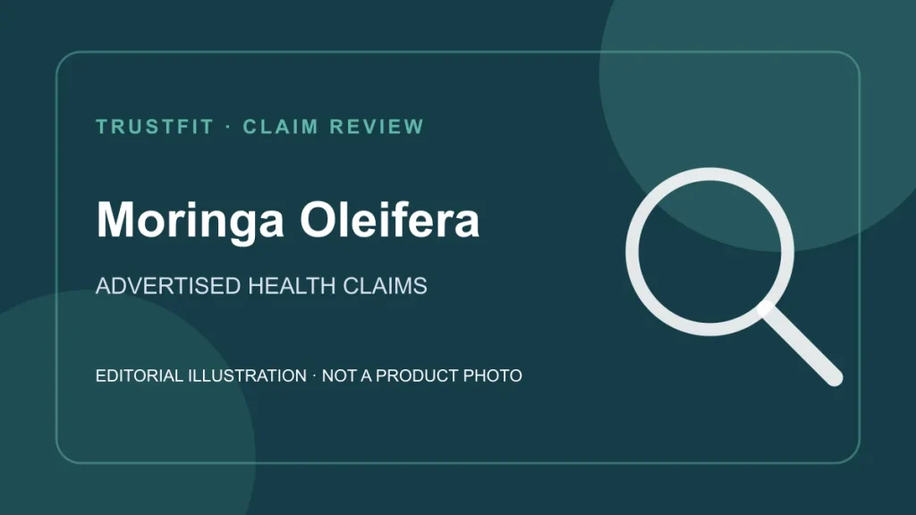 Ilustração editorial original sobre as alegações de saúde de Moringa Oleifera para Angola; não é uma fotografia do produto.