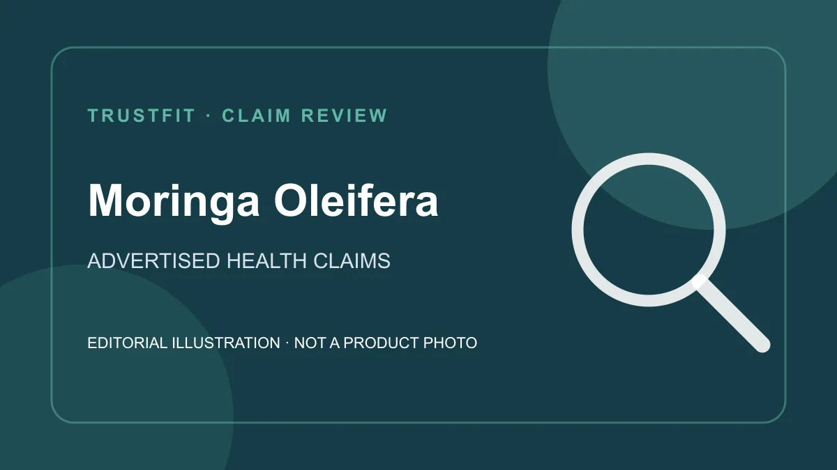 Ilustração editorial original sobre as alegações de saúde de Moringa Oleifera para Angola; não é uma fotografia do produto.