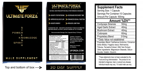 Back and supplement-facts panel of an Ultimate Forza package included in the recall notice.